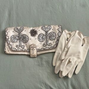 Elegant Cream Clutch with Silver Accents